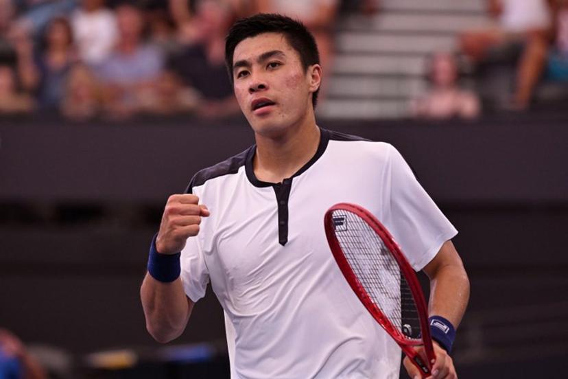 Brandon Nakashima of the US celebrates winning his men's singles semi-final match against Aleksandar Kovacevic of the US at the Brisbane International tennis tournament in Brisbane on January 10, 2026.   William WEST / AFP