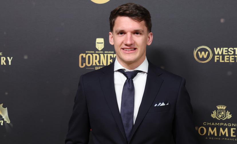 Club's Christos Tzolis pictured at the arrival for the 72nd edition of the 'Golden Shoe' award ceremony, in Middelkerke, Sunday 11 January 2026. The Golden Shoe (Gouden Schoen / Soulier d'Or) is an award for the best soccer player of the Belgian Jupiler Pro League championship during the calendar year 2025. BELGA PHOTO KURT DESPLENTER