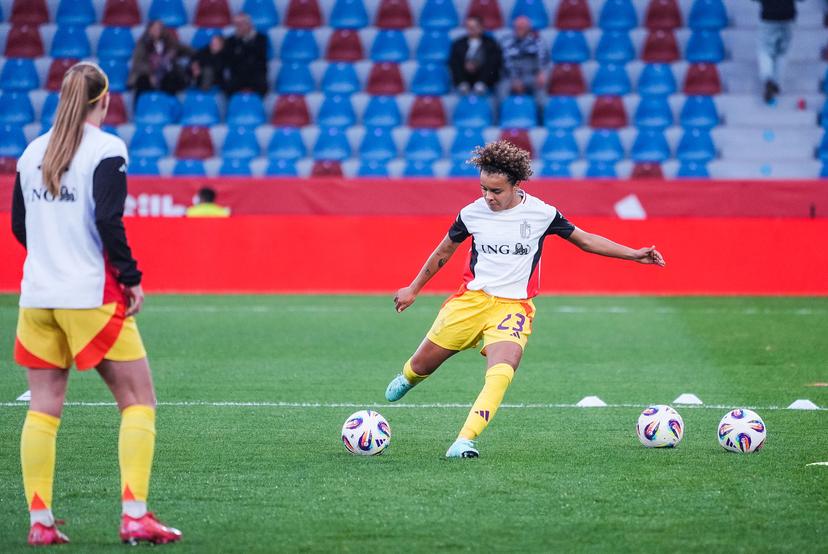 Belgium's Kassandra Ndoutou Eboa Missipo pictured before a soccer game between Belgium's national team the Red Flames and Spain, in Valencia, Spain Friday 21 February 2025, on the first matchday in group A3 of the 2024-25 Women's Nations League Competition. BELGA PHOTO JOMA GARCIA I GISBERT