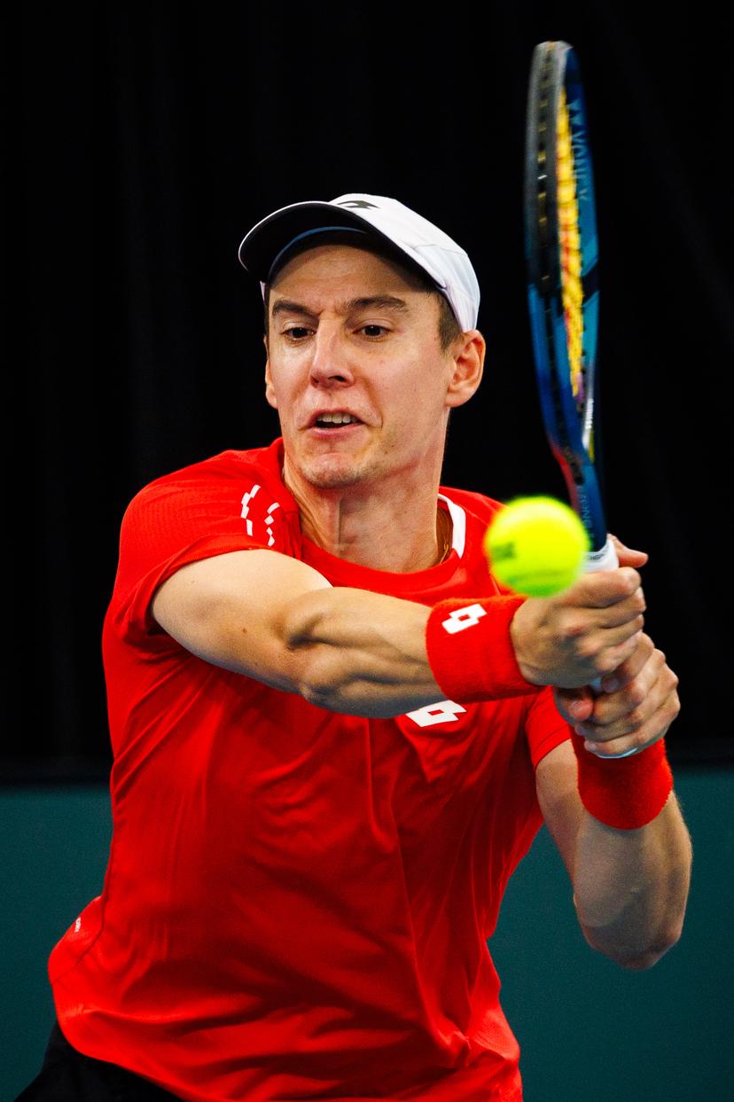 Belgian Joran Vliegen pictured in action duringa a tennis match between Belgian Vliegen/Gille and Australian Hijikata/Thompson, during the qualifier of the Davis Cup, Sunday 14 September 2025, in Sydney, Australia. Belgium and Australia will compete this weekend in the second round of the Davis Cup qualifiers. BELGA PHOTO PATRICK HAMILTON
