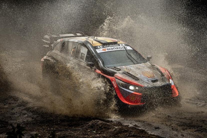 Hyundai Shell Mobis World Rally Team's Belgian driver Thierry Neuville steers his Hyundai i20 N Rally1 with Belgian co-driver Martijn Wydaeghe during the World Rally Championship (WRC) Safari Rally Kenya Special Stage 13 (SS13) in Gilgil on March 22, 2025.  Luis TATO / AFP
