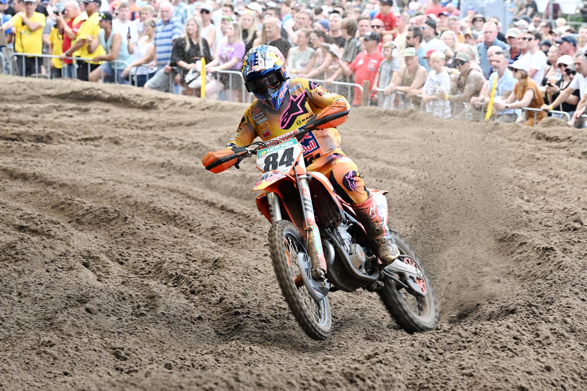 Dutch Jeffrey Herlings is pictured in action during the Belgian Championships motocross at Keiheuvel, in Balen, Thursday 15 August 2024. BELGA PHOTO MAARTEN STRAETEMANS