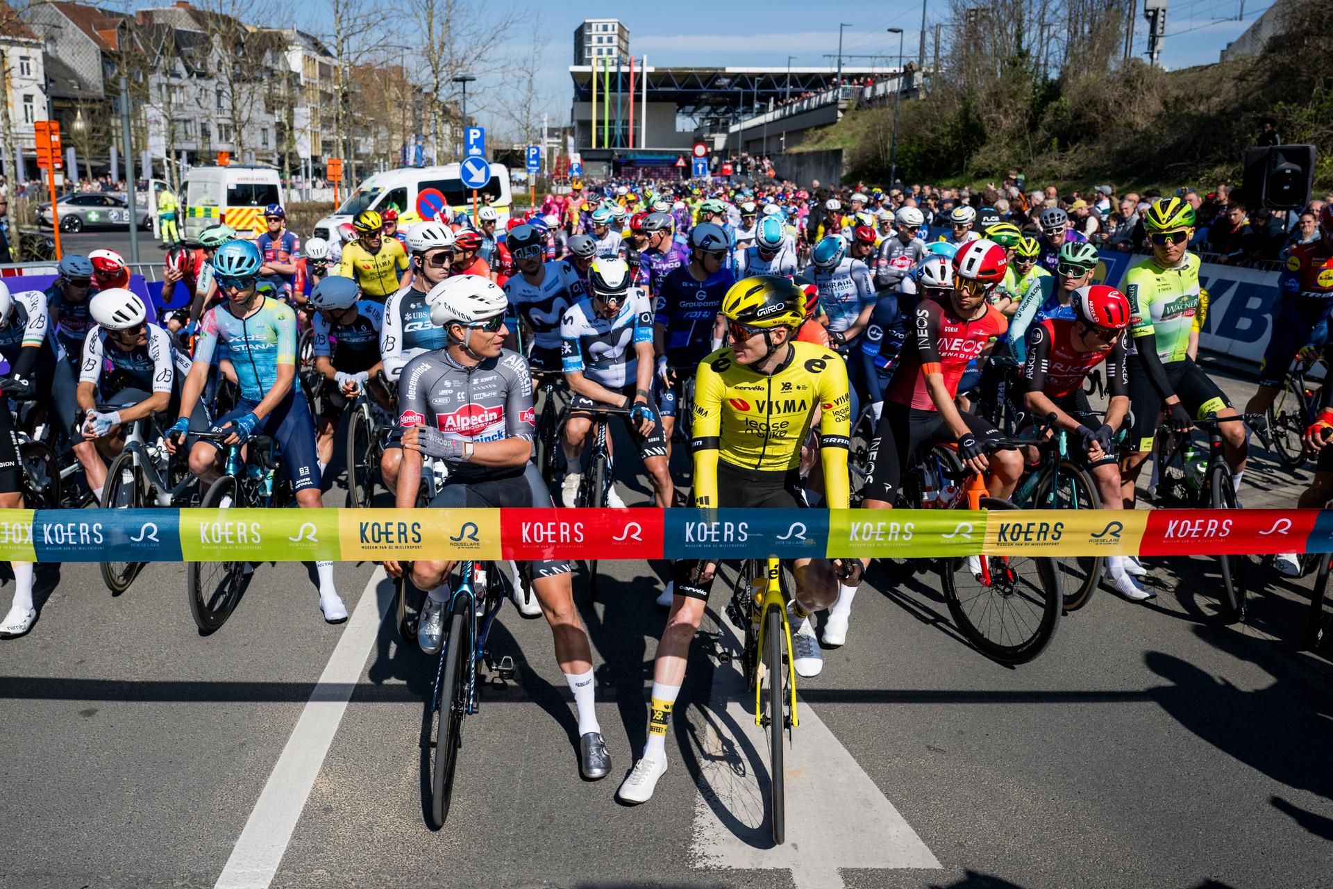 Belgian Jasper Philipsen of Alpecin-Deceuninck the men elite race of the 'Dwars Door Vlaanderen' cycling event, 184,2km from Roeselare to Waregem, Wednesday 02 April 2025. BELGA PHOTO DIRK WAEM