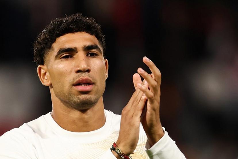 Paris Saint-Germain's Moroccan defender #02 Achraf Hakimi applauds as he warms up during the UEFA Champions League, league phase, matchday 1, football match between Paris Saint-Germain (PSG) and Slovan Bratislava at the Parc des Princes Stadium in Paris on September 9, 2026.  FRANCK FIFE / AFP
