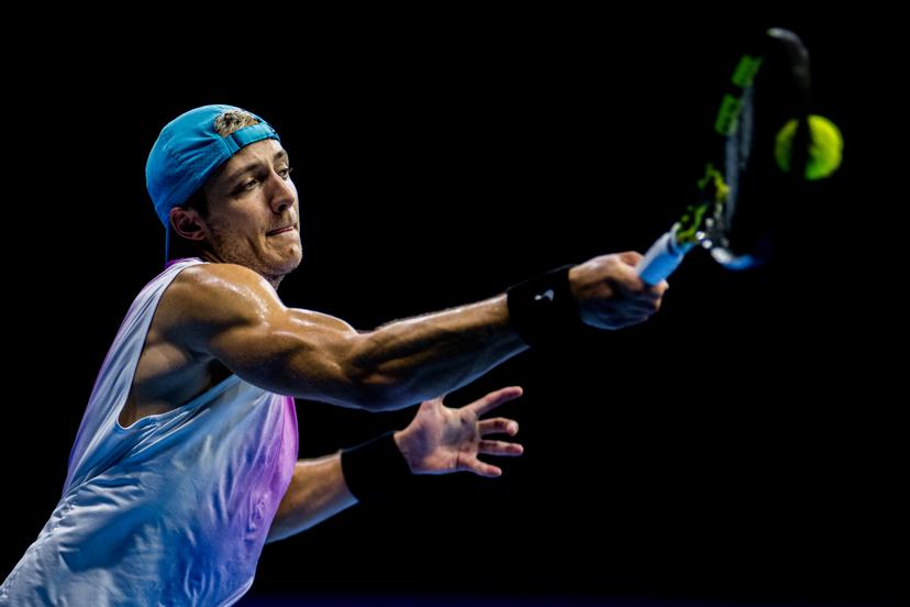 Belgian Tibo Colson pictured in action during the European Open ATP tennis tournament in Brussels, on Monday 13 October 2025. This year's edition of the tournament is taking place from 12 to 19 October 2025. BELGA PHOTO JASPER JACOBS