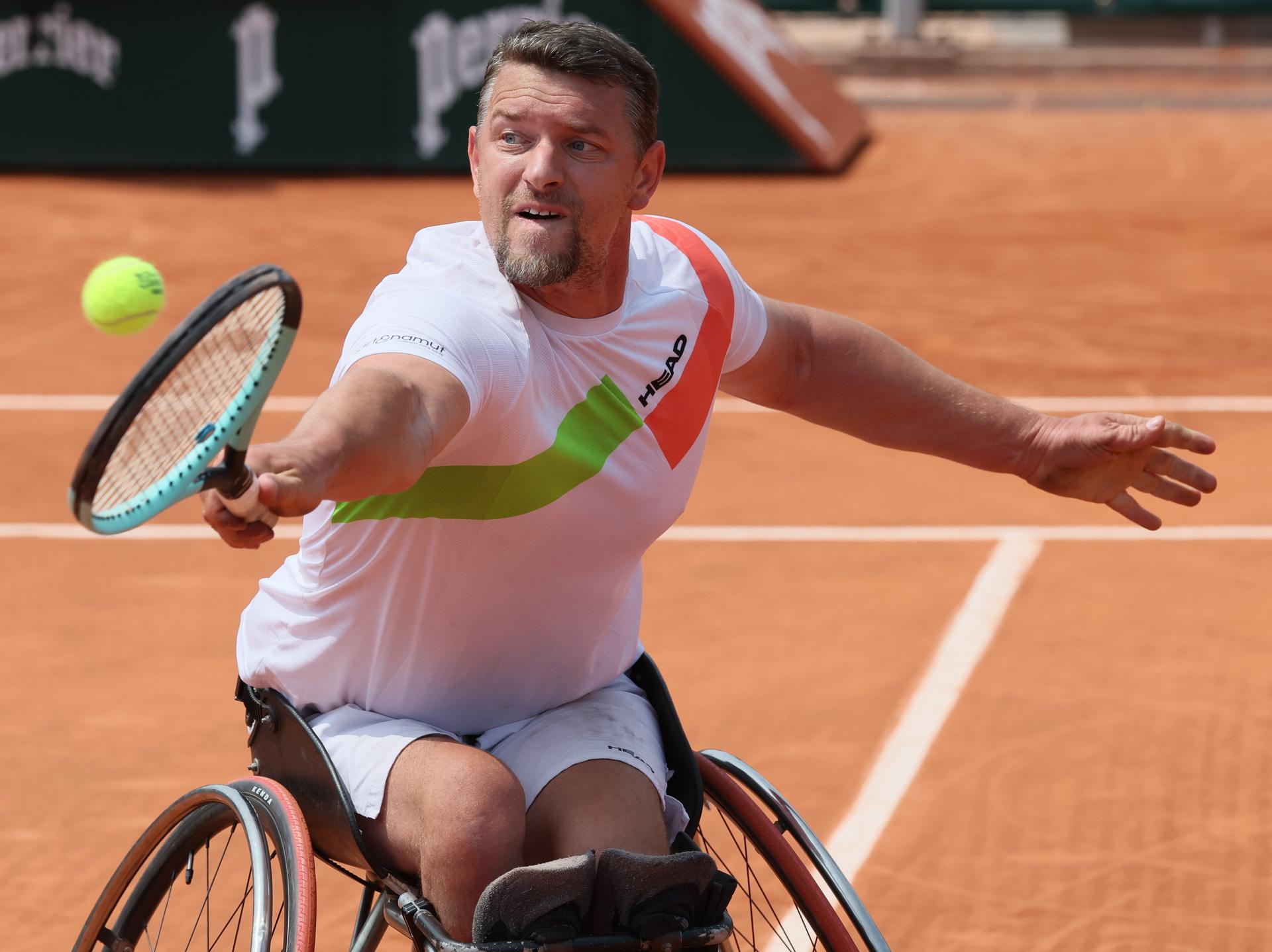 Belgian Joachim Gerard pictured during a simple tennis match between Belgian Gerard and Dutch Spaargaren, in the men's simple at the Roland Garros wheelchair-tennis tournament,  in Paris, France. The 2025 edition of Roland Garros takes place from May 25th to June 8th 2025. BELGA PHOTO BENOIT DOPPAGNE