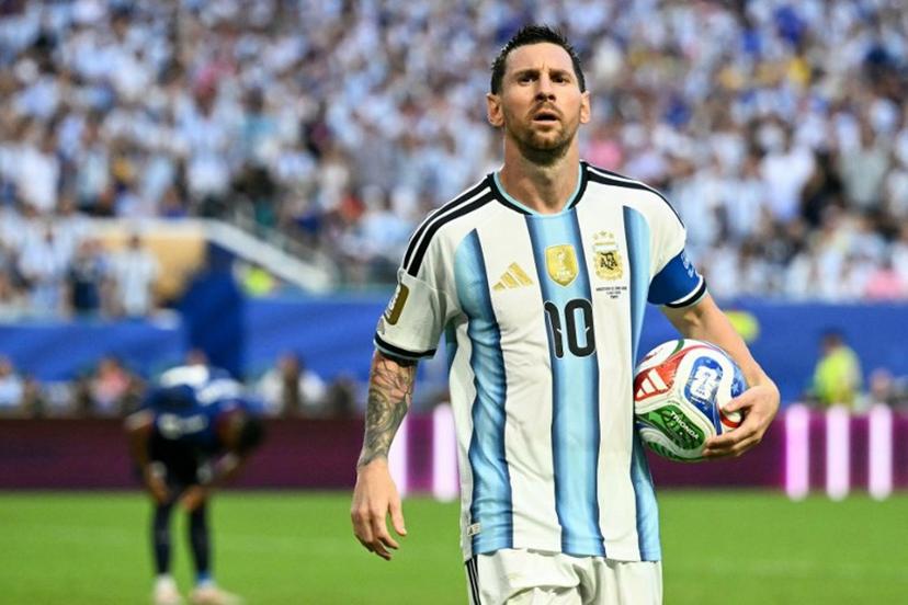 Argentina's forward #10 Lionel Messi gestures during the 2026 World Cup round of 32 football match between Argentina and Cape Verde at the Miami Stadium in Miami Gardens on July 3, 2026.   CHANDAN KHANNA / AFP