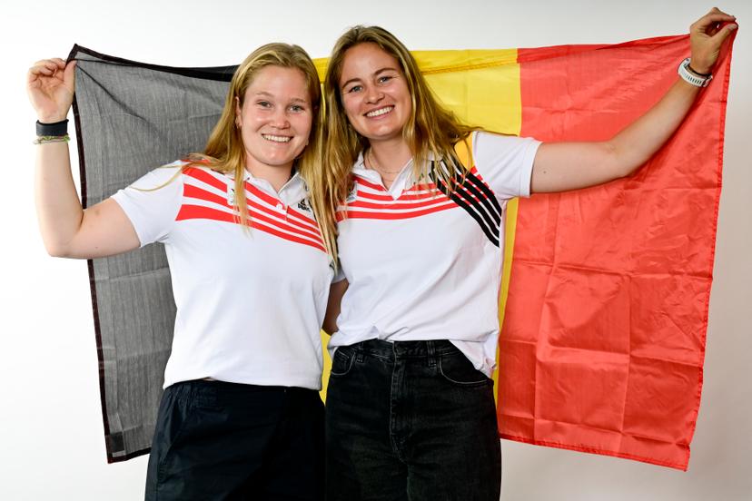 Belgian Anouk Geurts and Belgian Isaura Maenhaut van Lemberge pictured during a photoshoot for the Belgian Olympic Committee BOIC - COIB ahead of the Paris 2024 Olympic Games, in Brussels, Friday 28 June 2024. BELGA PHOTO DIRK WAEM