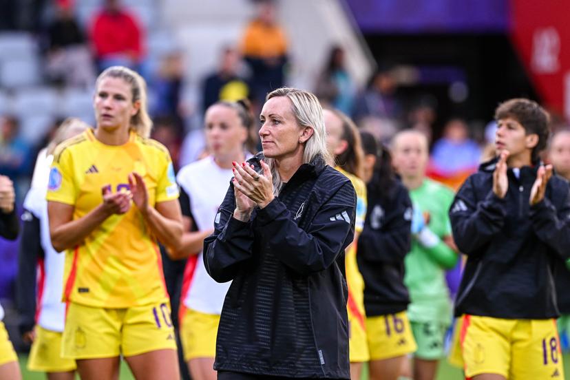 Elisabet GUNNARSDOTTIR head coach of Belgium afterthe women's UEFA Euro 2025 match between Spain and Belgium at Stockhorn Arena on July 7, 2025 in Thun, Switzerland. (Photo by Baptiste Fernandez/Icon Sport) BENELUX ONLY