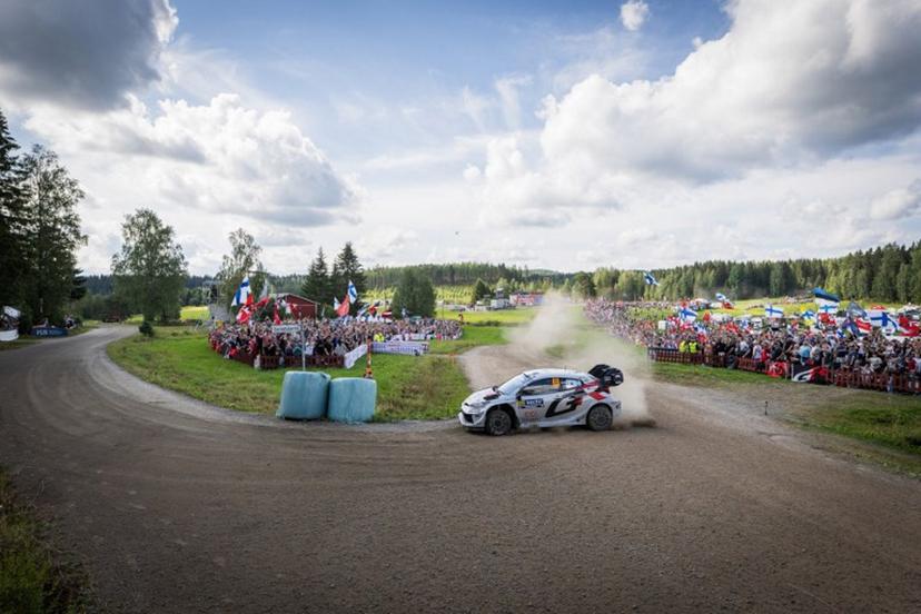 Finnish driver Kalle Rovanpera and co-driver Jonne Halttunen compete in their Toyota GR Yaris car during the Ouninpohja 1  special stage of the WRC Rally Finland in Jyvaskyla, Finland on August 3, 2025.  Valtteri Vainio / Lehtikuva / AFP