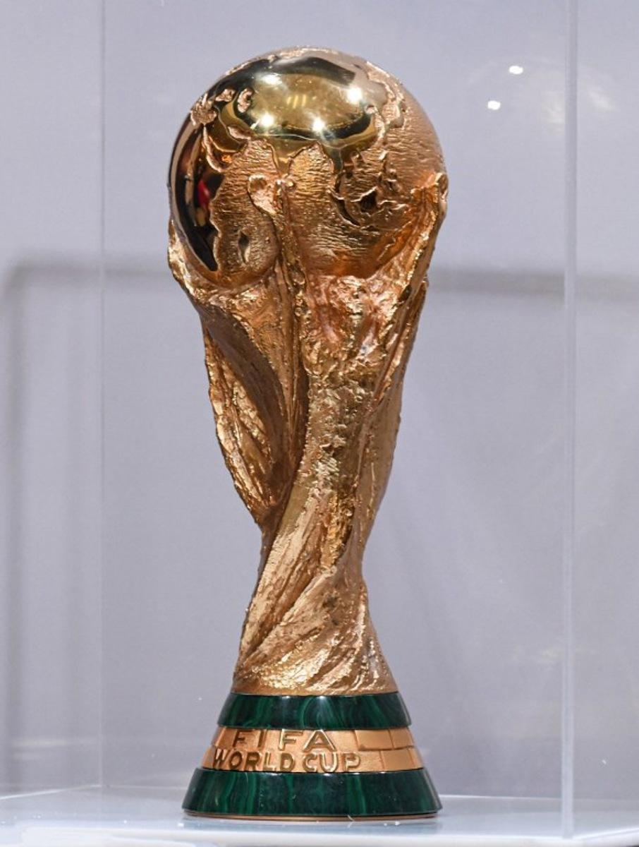 View of the FIFA World Cup trophy being exhibited in Heredia, Costa Rica, on June 19, 2025.   Ezequiel BECERRA / AFP