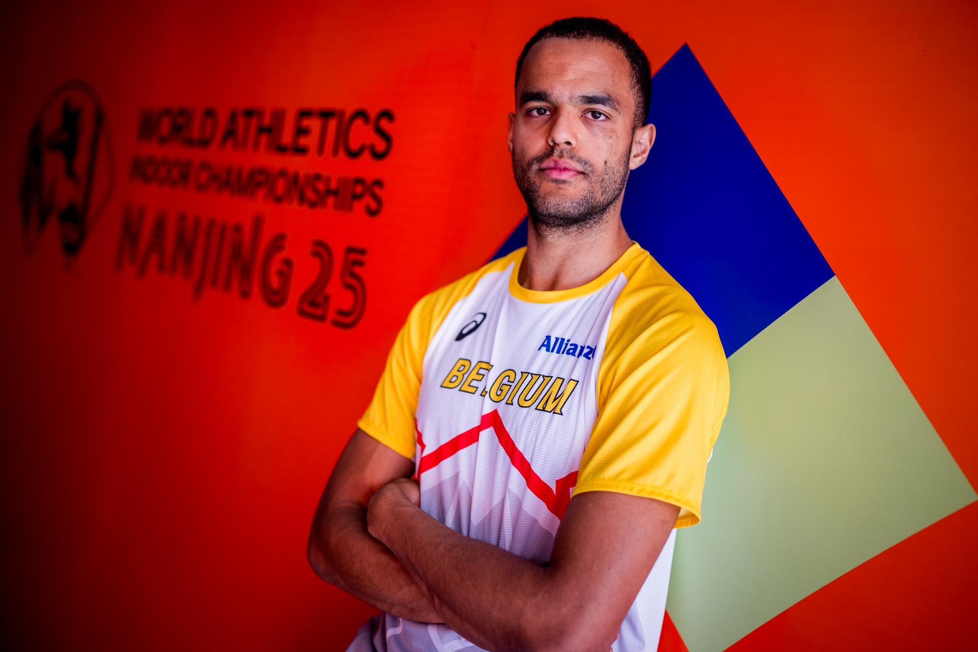 Belgian Michael Obasuyi talks to the press during the World Athletics Indoor Championships, in Nanjing, China, Thursday 20 March 2025. The championships take place from 21 to 23 March. BELGA PHOTO JASPER JACOBS