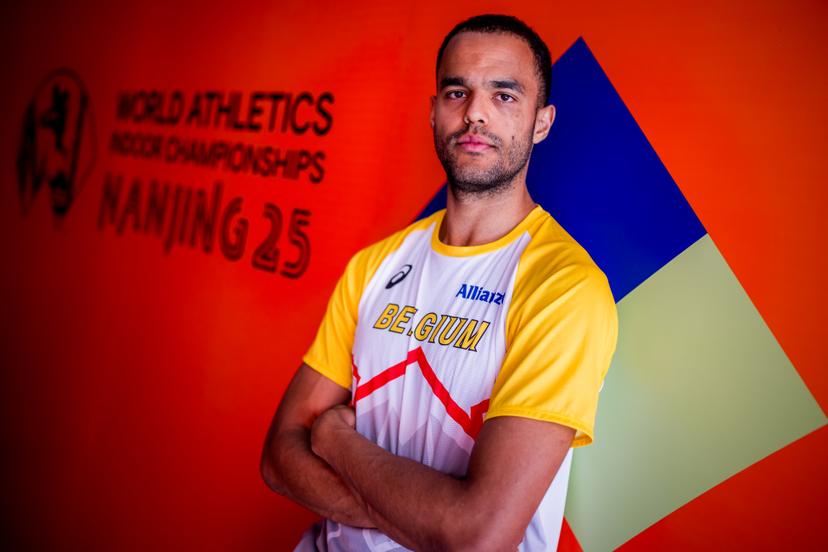 Belgian Michael Obasuyi talks to the press during the World Athletics Indoor Championships, in Nanjing, China, Thursday 20 March 2025. The championships take place from 21 to 23 March. BELGA PHOTO JASPER JACOBS