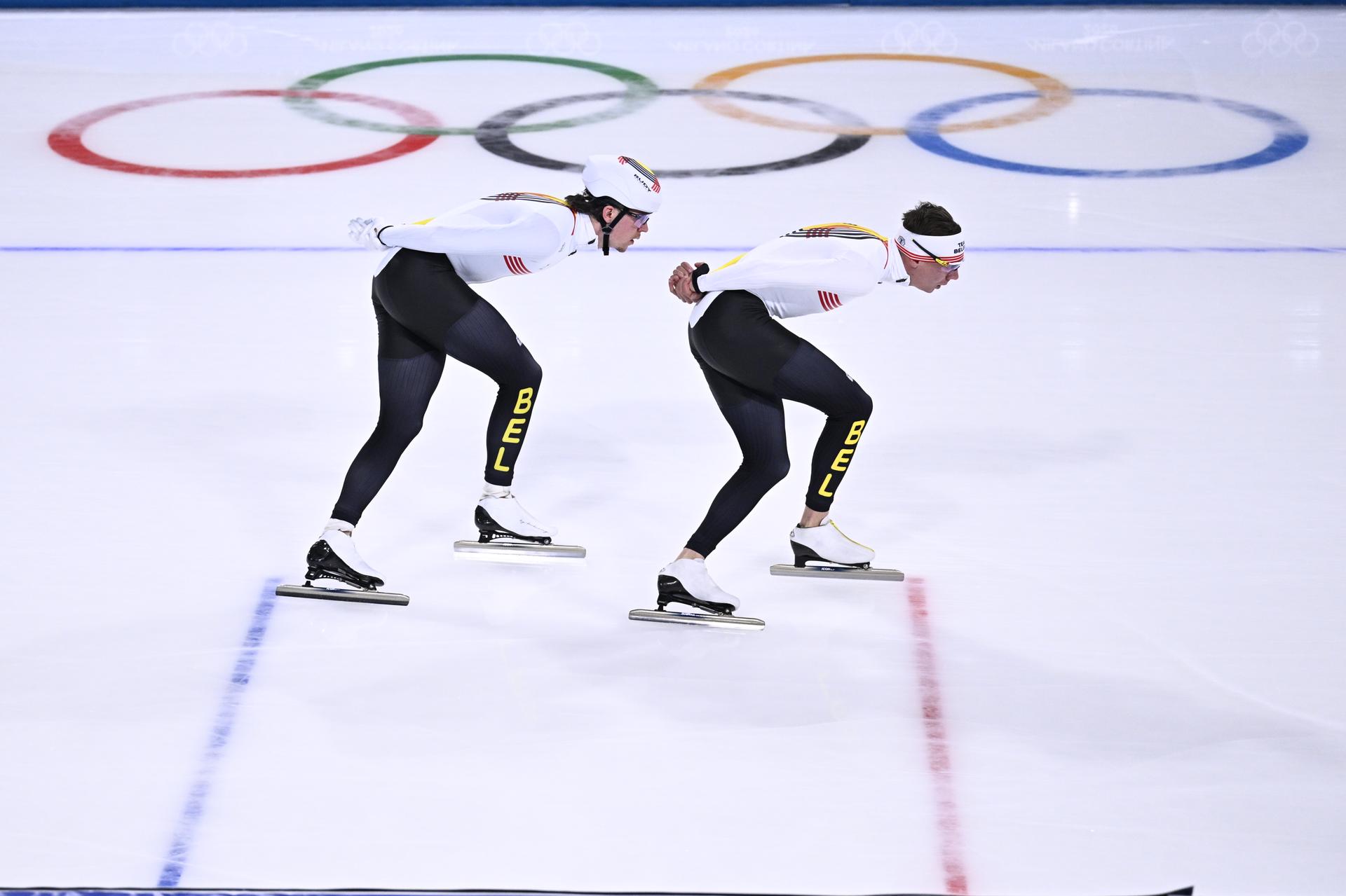 Belgian speed skaters Indra Medard and Bart Swings pictured during a training session at the Milano Cortina 2026 Olympic Winter Games, on Tuesday 17 February 2026 in Milan, Italy. The XXV Winter Olympics take place from 6 to 22 February 2026 in Italy. BELGA PHOTO JASPER JACOBS