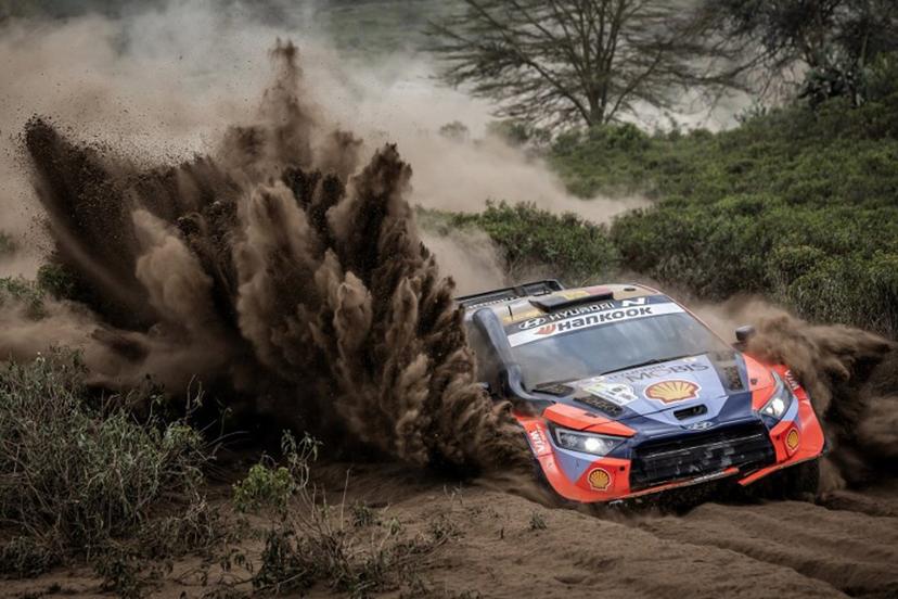 Hyundai Shell Mobis World Rally Team's Belgian driver Thierry Neuville steers his Hyundai i20 N Rally1 with Belgian co-driver Martijn Wydaeghe during the World Rally Championship (WRC) Safari Rally Kenya Special Stage 7 (SS7) in Gilgil on March 21, 2025.  Luis TATO / AFP