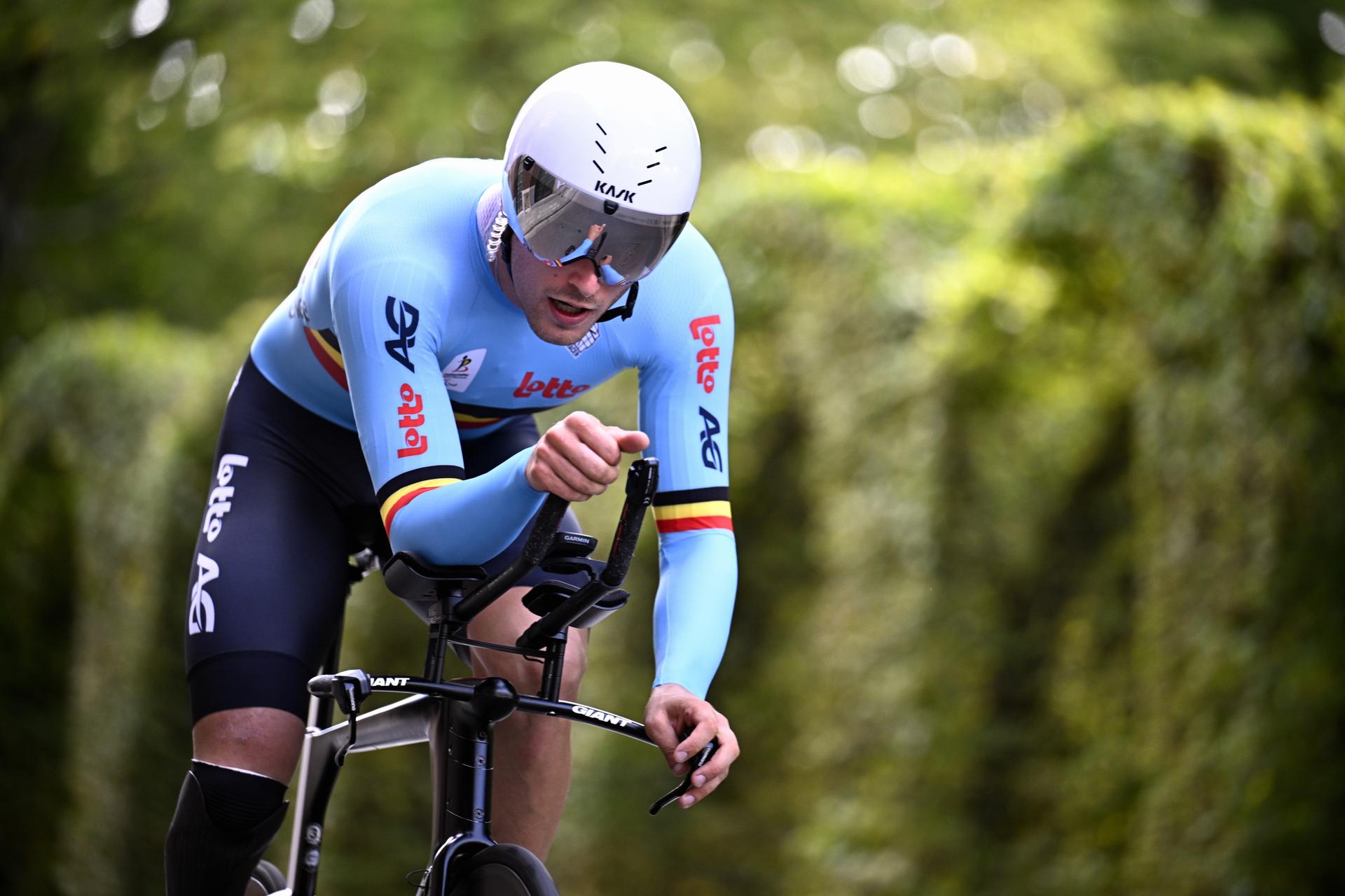 Belgium Jarno Thierens (MC4) pictured in action during the individual time trial at the UCI Para-cycling Road World Championships, Friday 29 August 2025, in Ronse. The UCI Para-Cycling Road World Championships take place from 28 to 31 Augustus in Ronse. BELGA PHOTO JASPER JACOBS