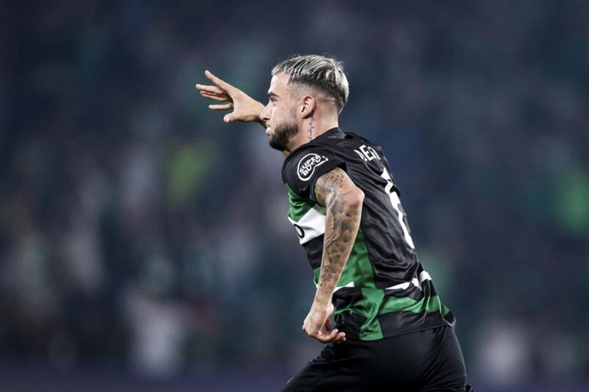 Sporting Lisbon's Belgian defender #06 Zeno Debast celebrates scoring his team's second goal during the UEFA Champions League 1st round day 1 football match between Sporting CP and LOSC Lille, at Alvalade stadium in Lisbon, on September 17, 2024.  FILIPE AMORIM / AFP