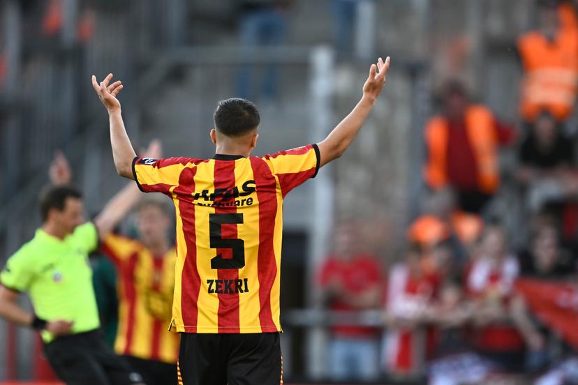 Mechelen's Zekri Moncef pictured during a soccer match between KV Mechelen and Standard de Liege, Saturday 10 May 2025 in Mechelen, on day 8 (out of 10) of the Europe Play-offs of the 2024-2025 'Jupiler Pro League' first division of the Belgian championship. BELGA PHOTO JOHAN EYCKENS