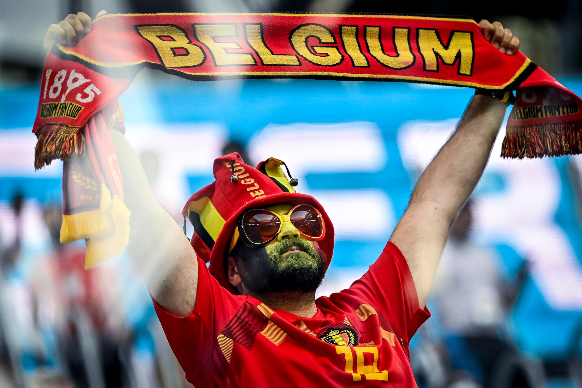 Belgium's fans pictured ahead of a soccer game between Finland and Belgium's Red Devils, the third game in the group stage (group B) of the 2020 UEFA European Football Championship, on Monday 21 June 2021 in Saint Petersburg, Russia. BELGA PHOTO DIRK WAEM