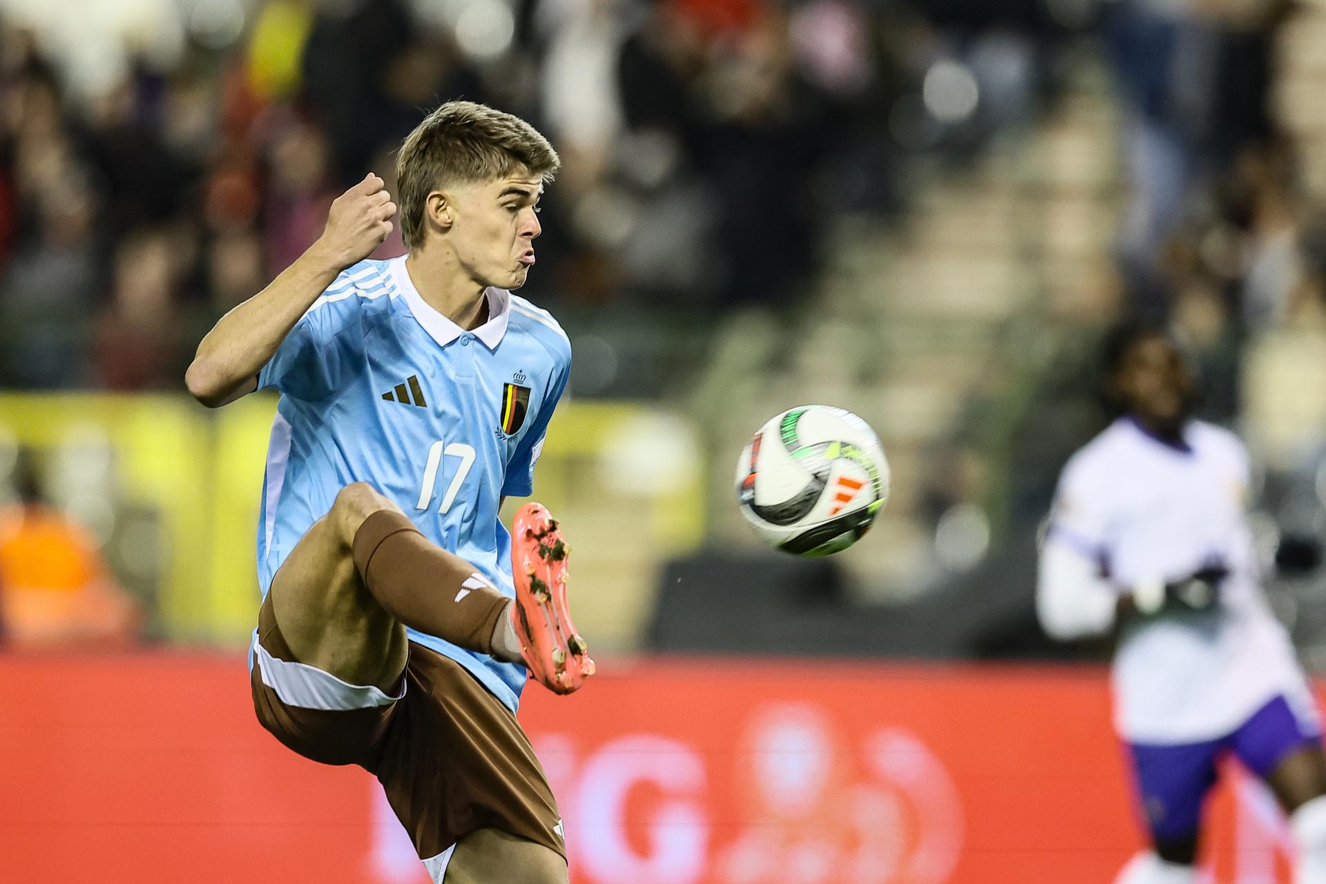 Belgium's Charles De Ketelaere pictured in action during a soccer game between Belgian national soccer team Red Devils and France, match 4 (out of 6) in the League A Group 2 of the UEFA Nations League 2025 competition, Monday 14 October 2024 in Brussels. BELGA PHOTO BRUNO FAHY