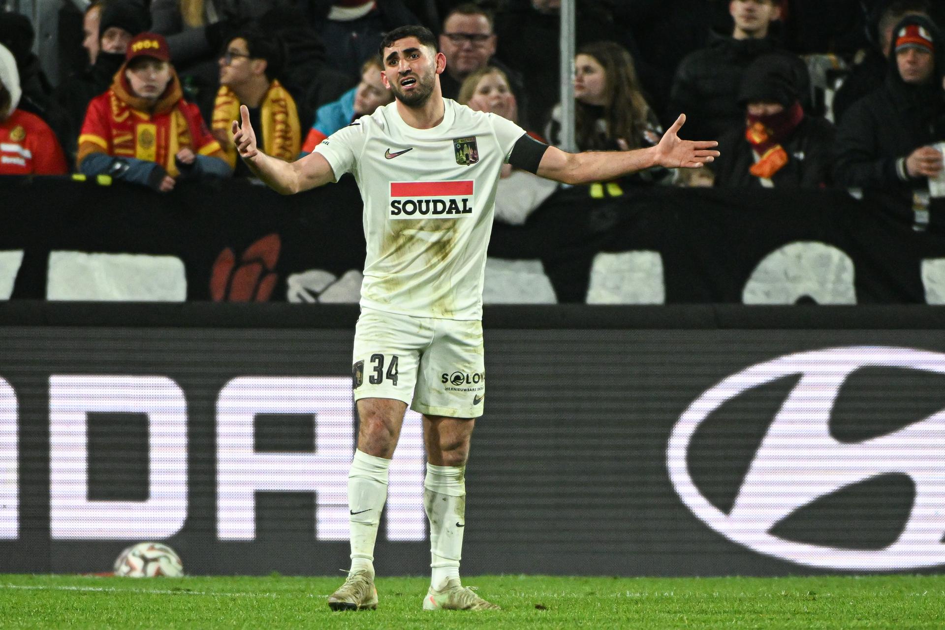 Westerlo's Dogucan Haspolat looks dejected during a soccer match between KV Mechelen and KVC Westerlo, Sunday 25 January 2026 in Mechelen, on day 22 of the 2025-2026 'Jupiler Pro League' first division of the Belgian championship. BELGA PHOTO JILL DELSAUX