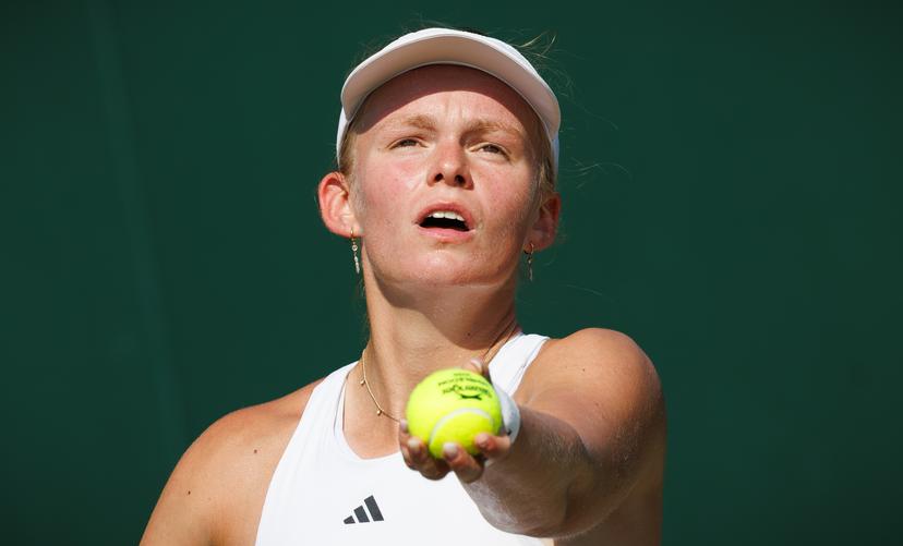 Belgian Jeline Vandromme pictured in action during a tennis match against Georgian Bolkvadze, a qualifier for the women's singles at the Wimbledon grand slam tennis tournament in London, Britain, Thursday 25 June 2026. The main tournament is starting next Monday. BELGA PHOTO BENOIT DOPPAGNE