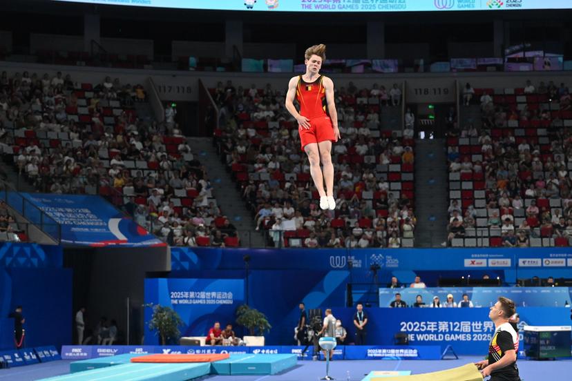 ATTENTION EDITORS - HANDOUT PICTURE - EDITORIAL USE ONLY - MANDATORY CREDIT BOIC - COIB   -  Belgian Brent Deklerck pictured in action during the Double Mini Trampoline competition of the World Games 2025, in Chenghdu, China, on Saturday 9 AUgust 2025. This year, the World Games take place from 07 to 17 augustus. PHOTO HANDOUT BOIC - COIB