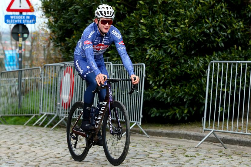 Australian Jensen Plowright of Alpecin-Deceuninck pictured during track reconaissance of several teams ahead of the Ronde van Vlaanderen/ Tour des Flandres/ Tour of Flanders cycling race, Thursday 28 March 2024. The 108th edition of the cycling race will take place on Sunday 31 March. BELGA PHOTO DAVID PINTENS
