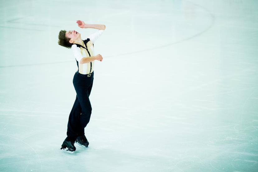 Figure skater Denis Krouglov pictured in action during the junior men's short program at the Belgian Championships Figure Skating, in Mechelen, Friday 17 November 2023. BELGA PHOTO JASPER JACOBS