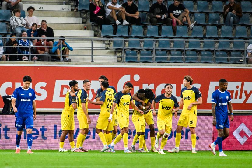 Union's Adem Zorgane celebrates after scoring during a soccer match between KAA Gent and Royale Union Saint-Gilloise, Saturday 09 August 2025 in Gent, on day 3 of the 2025-2026 'Jupiler Pro League' first division of the Belgian championship. BELGA PHOTO TOM GOYVAERTS