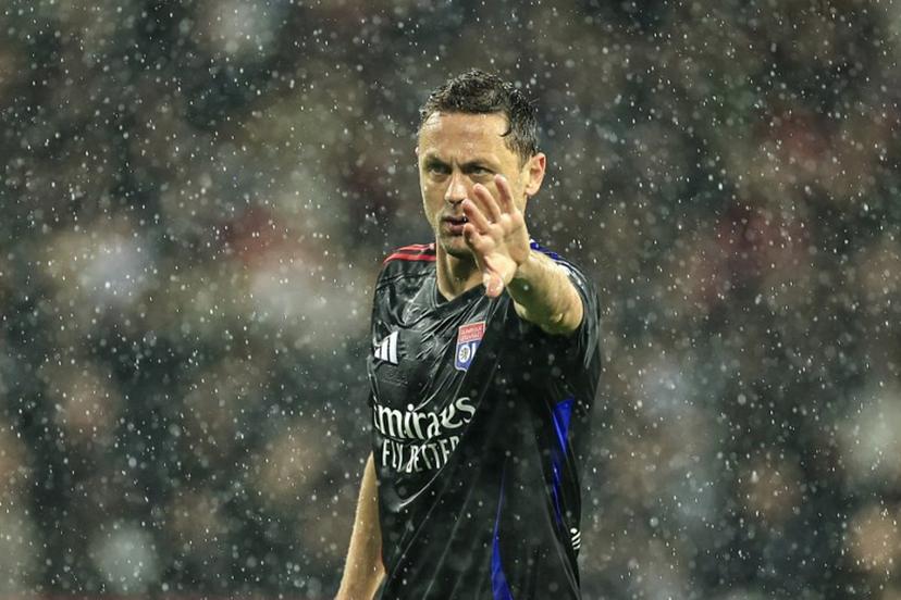 Lyon's Serbian midfielder #31 Nemanja Matic reacts during the French L1 football match between OGC Nice and Olympique Lyonnais (Lyon) at the Allianz Riviera Stadium in Nice, south-eastern France, on March 9, 2025.   Valery HACHE / AFP