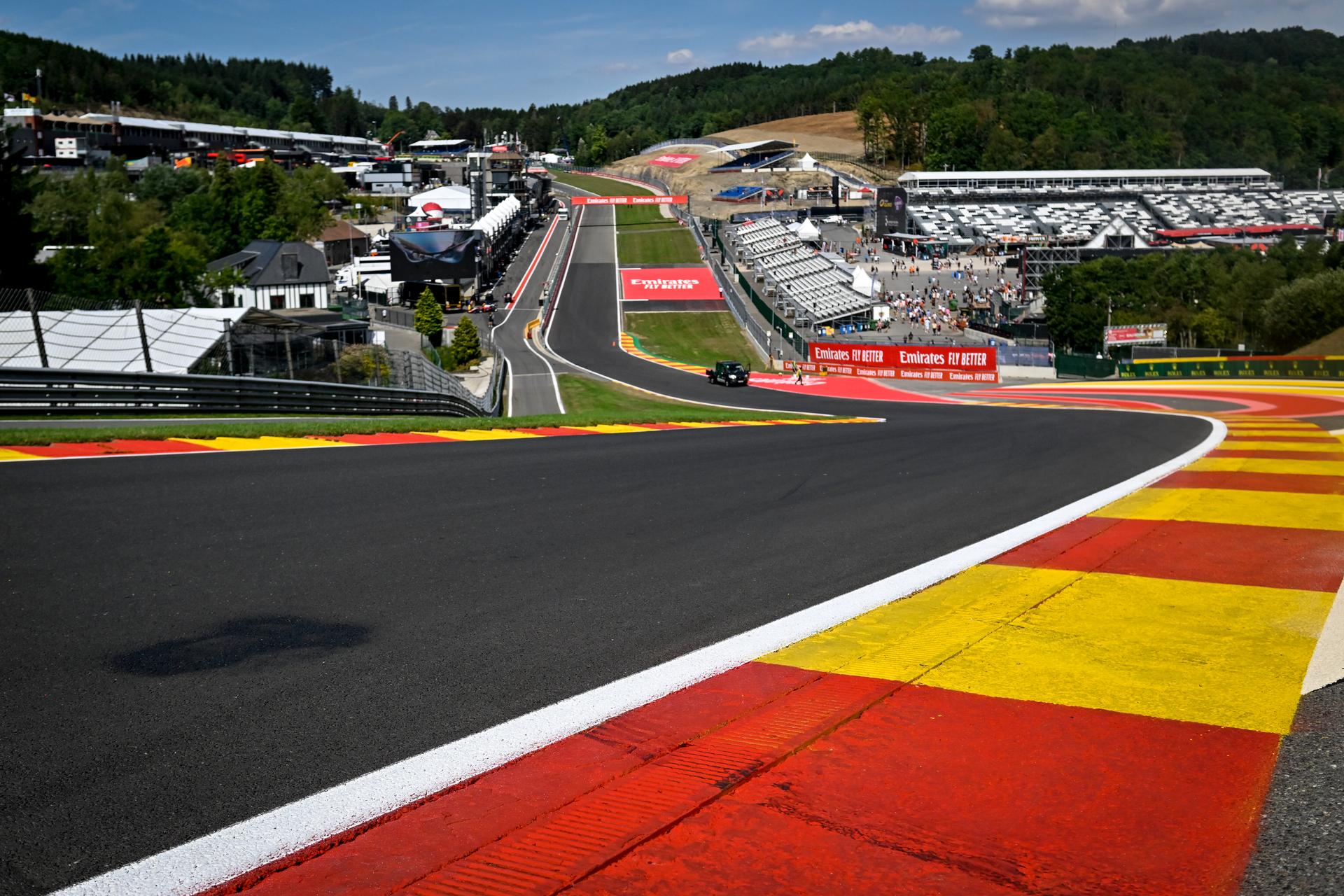 Illustration shows the raidillon during preparations ahead of this weekend's Spa-Francorchamps Formula One Grand Prix of Belgium race, in Spa-Francorchamps, Thursday 25 August 2022. BELGA PHOTO DIRK WAEM
