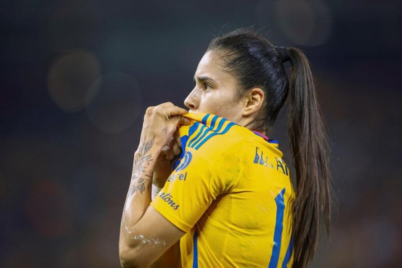 Lizbeth Ovalle of Tigres Femenil celebrates after scoring during the Liga MX Femenil Apertura football tournament final match between Tigres and Rayadas at BBVA Bancomer stadium in Monterrey, Mexico, on November 25, 2024.  Julio Cesar AGUILAR / AFP