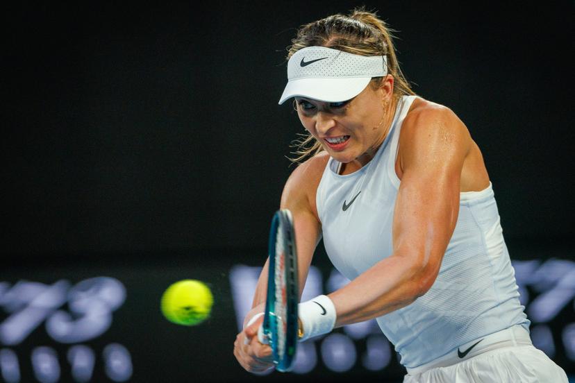 Spanish Paula Badosa pictured in action during a tennis match between Belarusian Sabalenka and Spanish Badosa, in the semi finals of the women's singles at the 'Australian Open' Grand Slam tennis tournament, Thursday 23 January 2025 in Melbourne Park, Melbourne, Australia. The 2025 edition of the Australian Grand Slam takes place from January 12th to January 26th. BELGA PHOTO PATRICK HAMILTON
