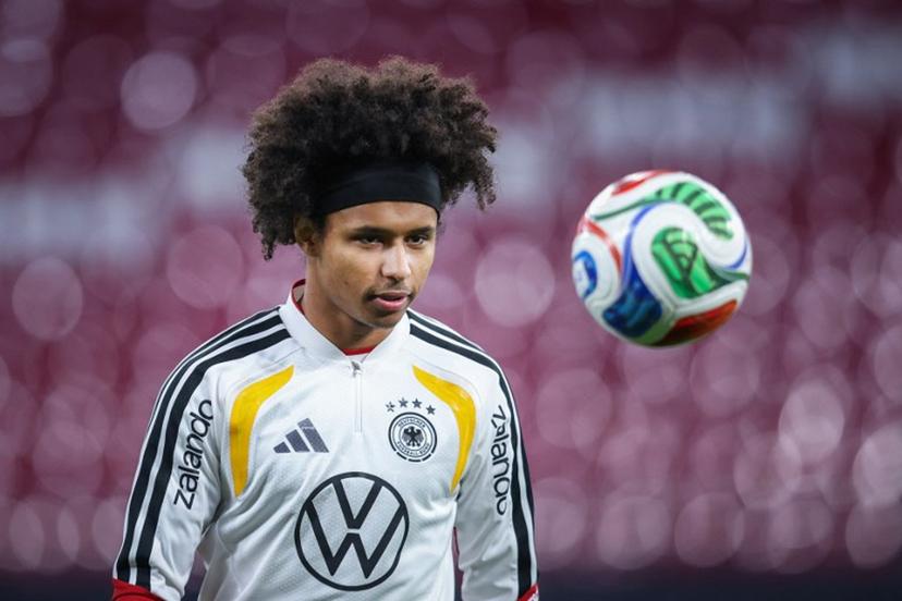 Germany's midfielder #14 Karim Adeyemi takes part in a training session in Leipzig, eastern Germany on November 16, 2025, on the eve of the FIFA World Cup 2026 European qualification Group A football match between Germany and Slovakia.  RONNY HARTMANN / AFP