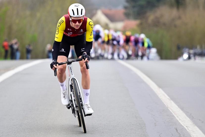 British Oliver Knight of Cofidis pictured in action during the 'E3 Saxo Bank Classic' one day cycling race, 208,8 km from and to Harelbeke, on Friday 28 March 2025. BELGA PHOTO DIRK WAEM