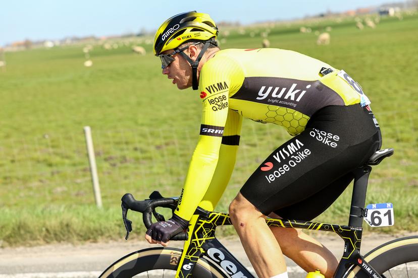 Dutch Olav Kooij of Team Visma-Lease a Bike pictured in action during the men elite 'Gent-Wevelgem - In Flanders Fields' one day cycling race, 250.3 km from Ieper to Wevelgem, Sunday 30 March 2025. BELGA PHOTO DAVID PINTENS
