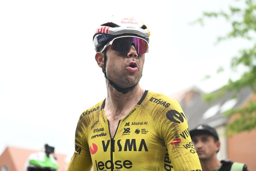 Belgian Wout van Aert pictured after finishing second place at the elite race at the Belgian Gravel Championships, Sunday 16 August 2026 in Grobbendonk. BELGA PHOTO ELIAS ROM