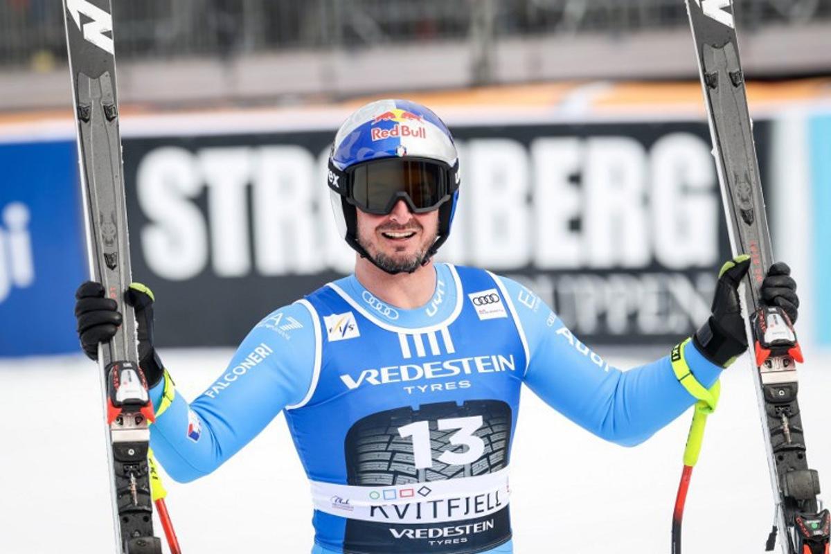 Italy's Dominik Paris reacts after his race during the men's FIS Ski World Cup super-G event in Kvitfjell, near Lillehammer, Norway on March 22, 2026.  Geir Olsen / NTB / AFP