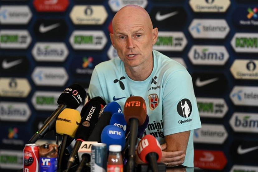 Norway's head coach Stale Solbakken gives a press conference in Montclair, New Jersey, on July, 6, 2026 during the 2026 World Cup football torunament.  MAURO PIMENTEL / AFP