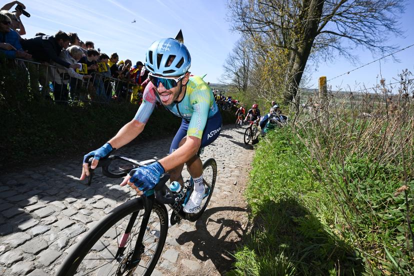 Italian Davide Ballerini of XDS Astana Team pictured in action on Koppenberg during the men's race of the 'Ronde van Vlaanderen/ Tour des Flandres/ Tour of Flanders' one day cycling race, 268,9km from Brugge to Oudenaarde, Sunday 06 April 2025. BELGA PHOTO POOL DARIO BELINGHERI