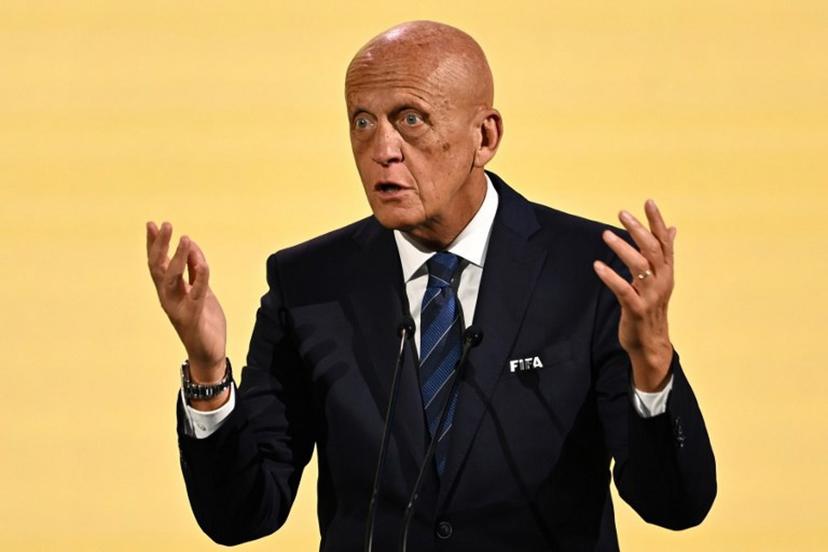 FIFA Referees Committee chairman Pierluigi Collina makes a speech during the 74th FIFA Congress in Bangkok on May 17, 2024. The 74th FIFA Congress is taking place in Bangkok with member associations voting on a range of issues including confirmation of the host nation or nations for the 2027 women's football World Cup. Manan VATSYAYANA / AFP