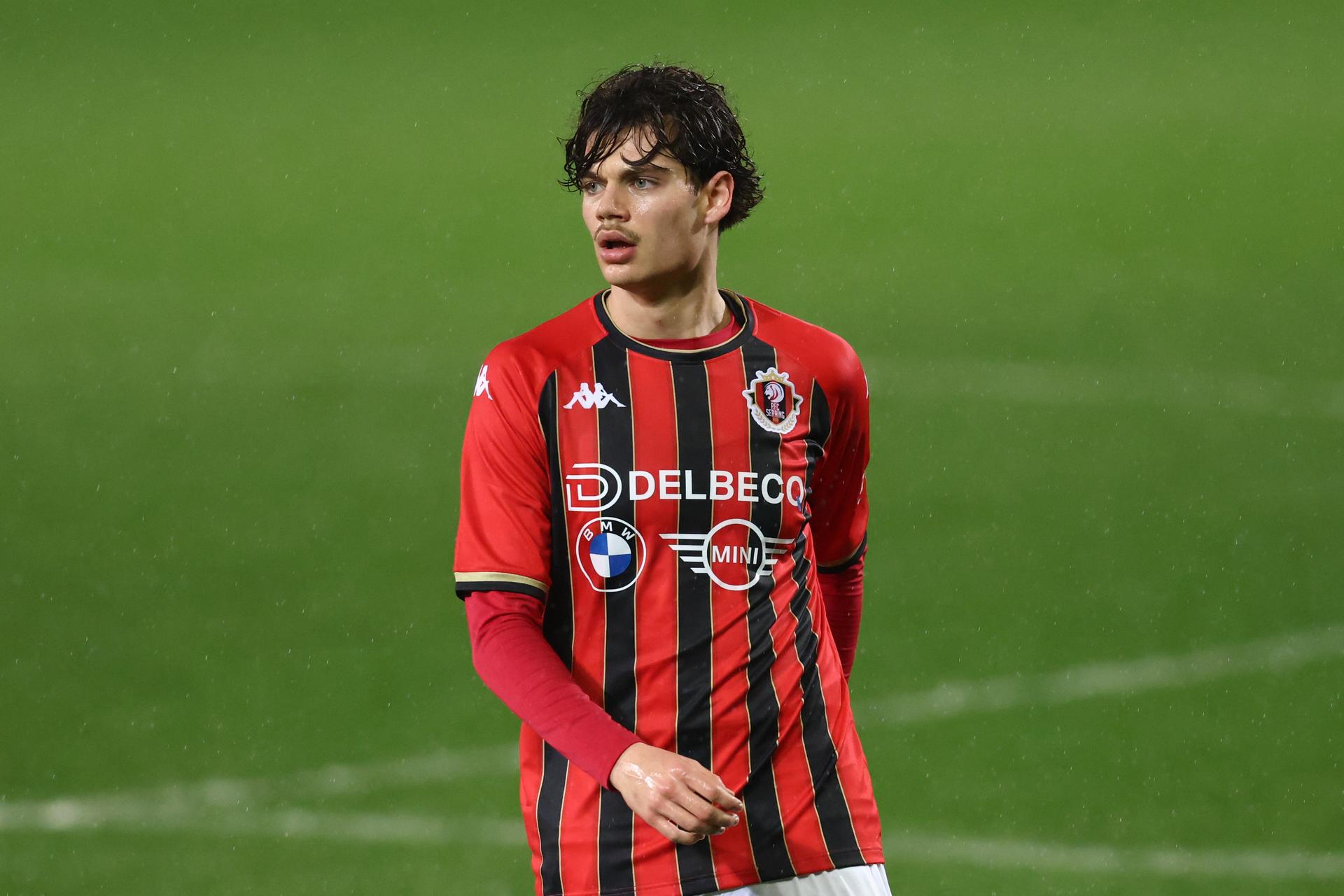 Seraing's Simon Buggea pictured during a soccer match between RWD Molenbeek and RFC Seraing, Friday 28 March 2025 in Brussels, on day 27 of the 2024-2025 'Challenger Pro League' 1B second division of the Belgian championship. BELGA PHOTO BRUNO FAHY