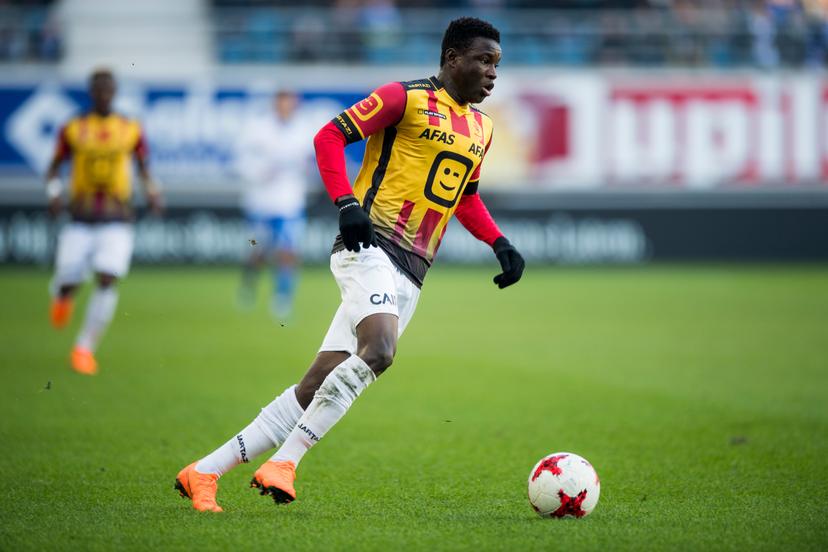 Mechelen's Hassane Bande pictured in action during the Jupiler Pro League match between KAA Gent and KV Mechelen, in Gent, Sunday 18 February 2018, on the day 27 of the Jupiler Pro League, the Belgian soccer championship season 2017-2018. BELGA PHOTO JASPER JACOBS