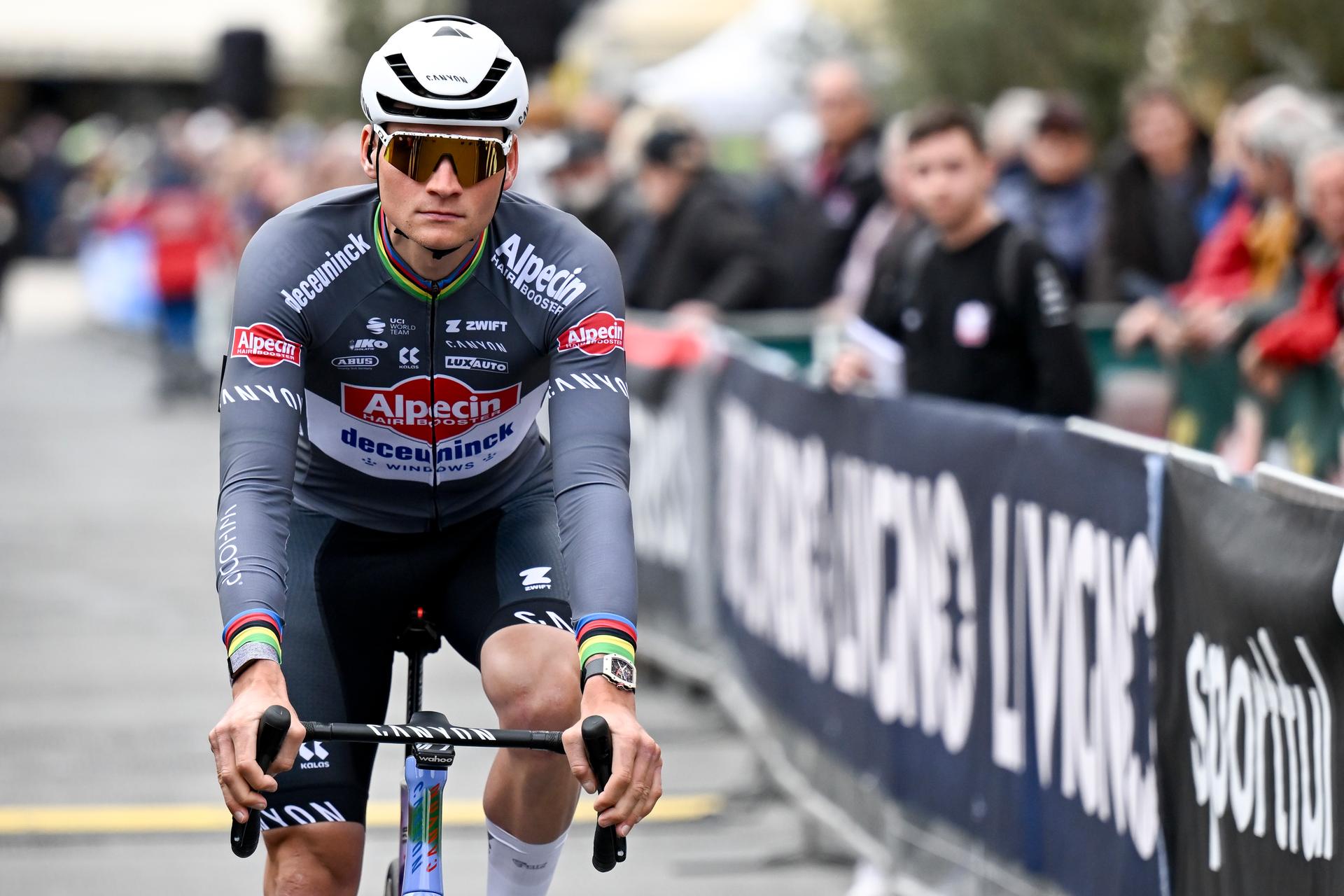 Dutch Mathieu van der Poel of Alpecin-Deceuninck pictured at the start of the second stage of the Tirreno-Adriatico cycling race, a 189km race from Camaiore to Follonica, Italy, Tuesday 11 March 2025. BELGA PHOTO DIRK WAEM