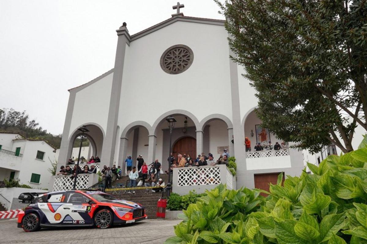 Thierry Neuville of Belgium and his co-driver Martijn Wydaeghe of Belgium compete in their Hyundai i20 N Rally 1 during the SS10 special Moya-Galdar of the World Rally Championship (WRC) Rally Islas Canarias on the Spanish Canary island of Gran Canaria, on April 26, 2025. Manaure QUINTERO / AFP