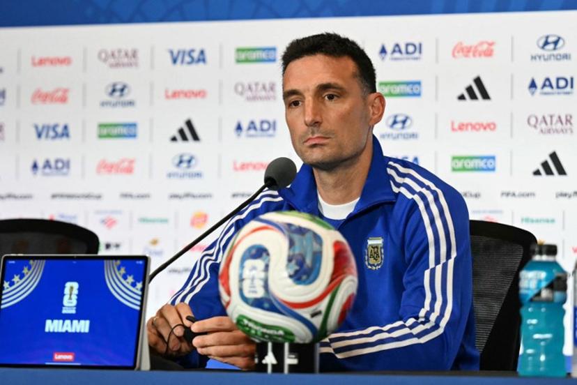 Argentina's head coach Lionel Scaloni gives an MD-1 press conference at the Miami Stadium in Miami Gardens on July 2, 2026, on the eve of the 2026 World Cup round of 32 football match between Argentina and Cape Verde.  CHANDAN KHANNA / AFP