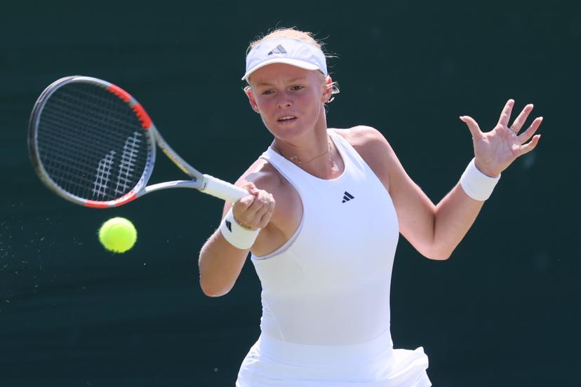 Belgian Jeline Vandromme pictured in action during a tennis match against Georgian Bolkvadze, a qualifier for the women's singles at the Wimbledon grand slam tennis tournament in London, Britain, Thursday 25 June 2026. The main tournament is starting next Monday. BELGA PHOTO BENOIT DOPPAGNE
