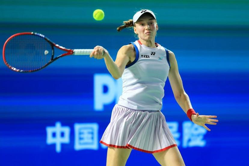 Kazakhstan's Elena Rybakina hits a return to Russia's Diana Shnaider during their women's singles semifinal match at the Ningbo Open tennis tournament in Ningbo, China's eastern Zhejiang province on October 24, 2026.  CN-STR / AFP