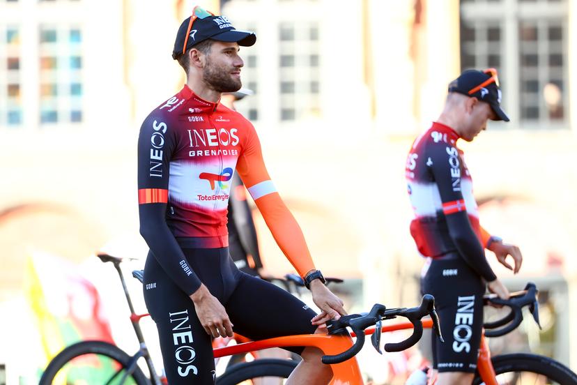 Italian Filippo Ganna of Ineos Grenadiers pictured during the team presentation ahead of the 2025 Tour de France cycling race, in Lille, France, on Thursday 03 July 2025. The 112th edition of the Tour de France starts on Saturday 5 July in Lille, France, and will finish in Paris, France on the 27th of July. BELGA PHOTO DAVID PINTENS